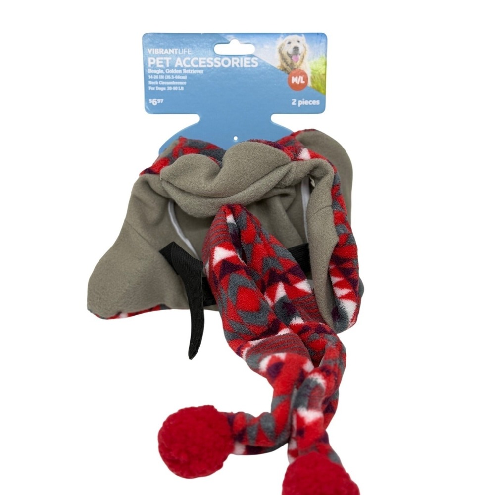 NEW Vibrant Life Pet Winter Hat, Scarf Outfit M/L Fleece Dog Accessory 20-90 lbs